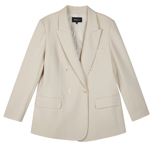 NEELLY纳俪商场同款春秋款米色休闲西装外套女小众设计感职业西服