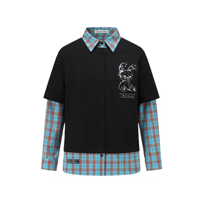 肖添仁丁程鑫同款Alexia Sandra2025童话小兔拼接假两件衬衫上衣