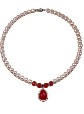 母亲节首饰红玉髓珍珠项链妈妈款送母亲生日三八节妇女礼物送长辈