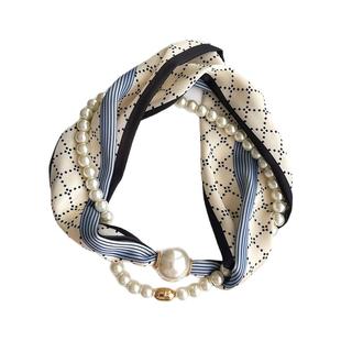 珍珠项链磁吸扣系脖百搭小丝巾女护颈围脖子装饰锁骨搭配衬衫围巾