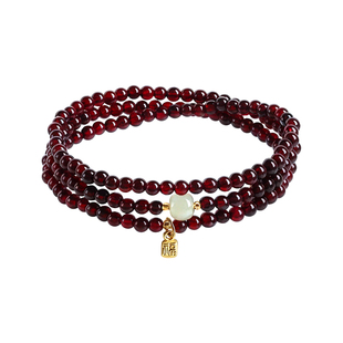 天然石榴石和田玉手串女款轻奢小众精致夏日叠戴福牌手链招财转运