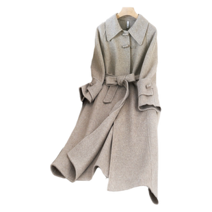 乔妮塔品牌女装2025秋冬新款牛角扣系带羊毛双面呢大衣零羊绒外套