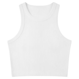 Solid color crop top without sleeves女士纯色圆领露脐无袖上衣