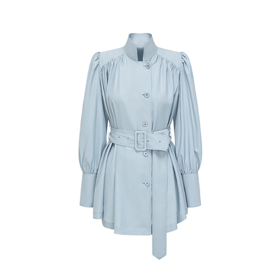 复古简约泡泡袖收腰连衣裙套装