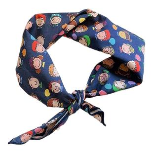 日漫可爱卡通人物纯棉丝巾方巾女春夏季百搭领巾发带短款系脖围巾