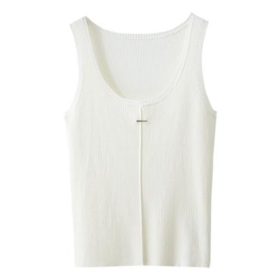 Amii2025秋新款U圆领金属装饰针织吊带背心女修身显瘦内搭上衣