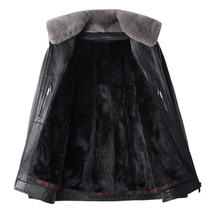 狄斯仑山羊皮真皮皮衣男冬季中年可脱卸水貂内胆海宁水貂毛领外套