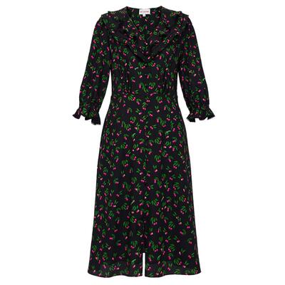 真丝肌理感印花收腰雅莹连衣裙