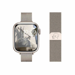 适用applewatch11表带S10苹果手表s9米兰尼斯iwatch磁吸钢带S8新款se智能运动s7可爱男女41/45mm透气金属配件
