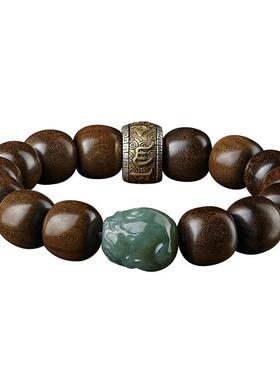 老山檀香木阴沉木手串和田玉貔貅