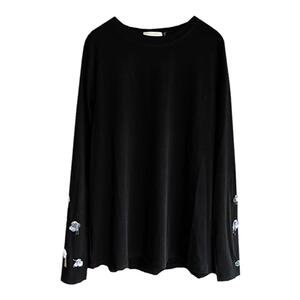 手缝珠花簇 大码女装胖mm2024年秋装冬装新款温柔长袖显瘦t恤上衣