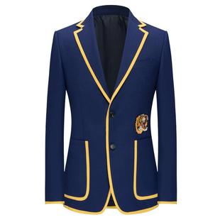 本派羊毛西装外套男秋冬新款英伦学院风拼接虎头刺绣手工定制西服