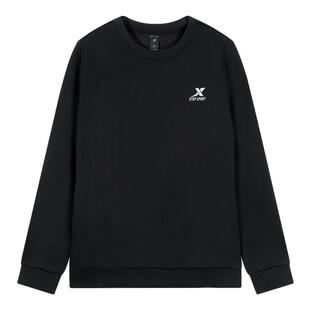 特步加绒卫衣女秋冬新款加厚保暖圆领女士运动服休闲宽松黑色上衣