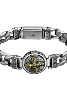 霸气金刚杵招财进宝转动纯银手链