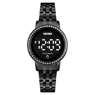 时刻美SKMEI时尚触屏Led显示女士防水钢带镶钻精美学生商务手表潮