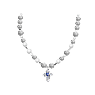 现货·《凛》银灰珍珠项链女高级感个性甜酷choker十字架锁骨链