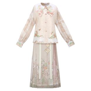 花朝记｜春意蔓延｜中长马面裙汉服元素贴布绣比甲国风娃娃领衬衫