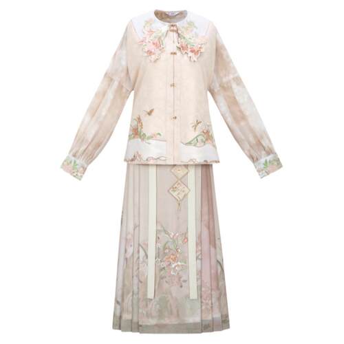 花朝记｜春意蔓延｜中长马面裙汉服元素贴布绣比甲国风娃娃领衬衫