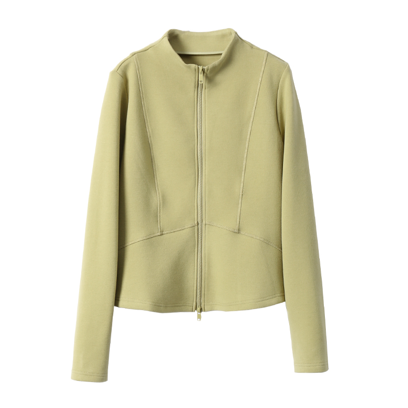 淘么淘 立马小蛮腰 立体剪裁修身显瘦磨毛双拉链立领卫衣外套新款