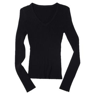 CLIMAX VISION保暖内搭/坑条肌理感收腰显瘦V领针织衫打底长袖