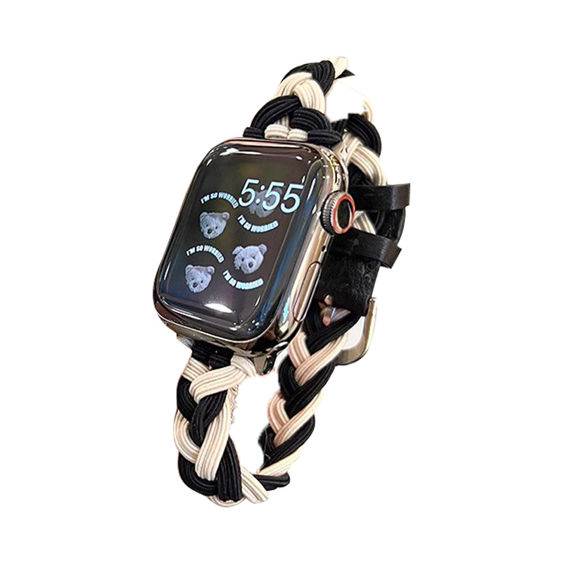 弹力编织尼龙麻绳运动iwatch8表带适于苹果手表applewatch7男女款