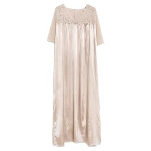 薄款冰丝睡裙大码女胖mm夏季丝绸短袖长款连体裙睡衣200斤胖妹妹