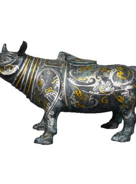 仿古青铜器错金银犀牛尊摆件