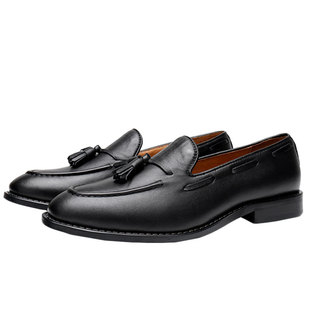 经典款式流苏英伦风休闲真皮套脚韩版潮鞋乐福鞋 男士一脚蹬单鞋