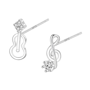 S925纯银不对称音符耳钉女养耳洞小耳环小众设计感百搭纯银耳饰品