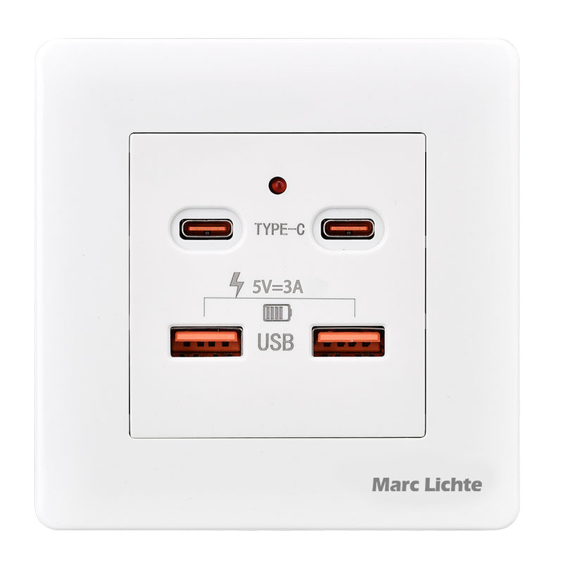 86型二位5V3AUSB+type-c快充插座