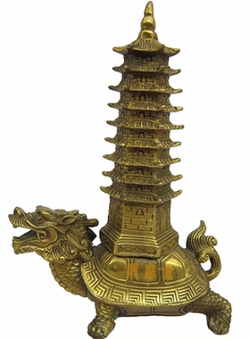 文昌塔龙龟负塔风水摆件纯铜质