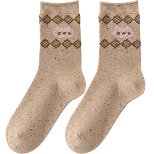 优质纯棉袜子女士中筒秋冬季全棉吸汗防臭点子纱厚款保暖冬天长袜