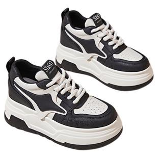 星期六牛皮厚底板鞋女2025秋内增高10CM小个子休闲粉色高帮运动鞋