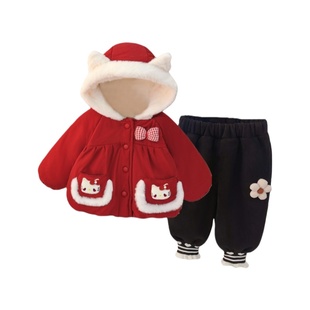 女童套装冬装加绒2026新款洋气儿童宝宝新年衣服婴儿加厚两件套潮