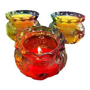 聚福招财钱袋酥油灯36小时/48小时家用无烟蜡烛水晶上供招财琉璃