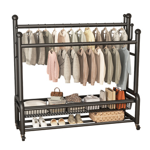 衣帽架晾衣架卧室落地挂衣架室内房间侧网置物架阳台结实双层双杆