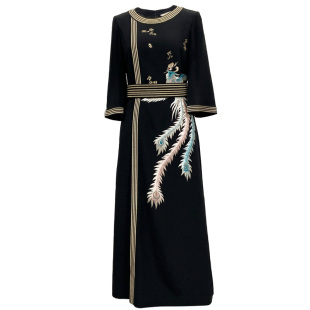 浒城古娘新款醋酸凤凰刺绣气质圆领中袖新中式国风连衣裙女款春秋