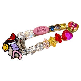 韩系彩钻笑脸字母发夹女2026新款高端侧边夹碎发刘海夹鸭嘴夹发饰