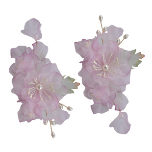 十二花神桃花古风发饰绢纱粉色烫花唐风汉服头饰侧边夹古装配饰女