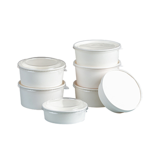 白色牛皮纸碗打包盒一次性餐盒饭盒圆形水果切盒芋泥冰沙拉碗外卖