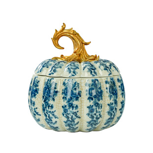 新中式青花南瓜储物罐客厅入户玄关收纳摆件茶叶罐陶瓷高档C6505