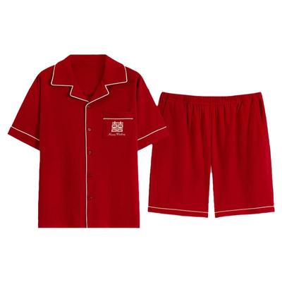 夏红色家居服纯棉睡衣猫人男