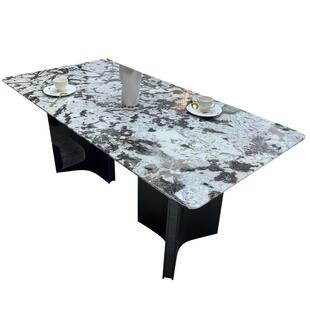 纯天然奢石雪山飞狐餐桌椅组合意式轻奢家用长方形定制天理石餐桌