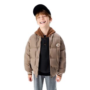 马拉丁童装外套冬装新款中性大童美式复古棒球服夹克短款羽绒服