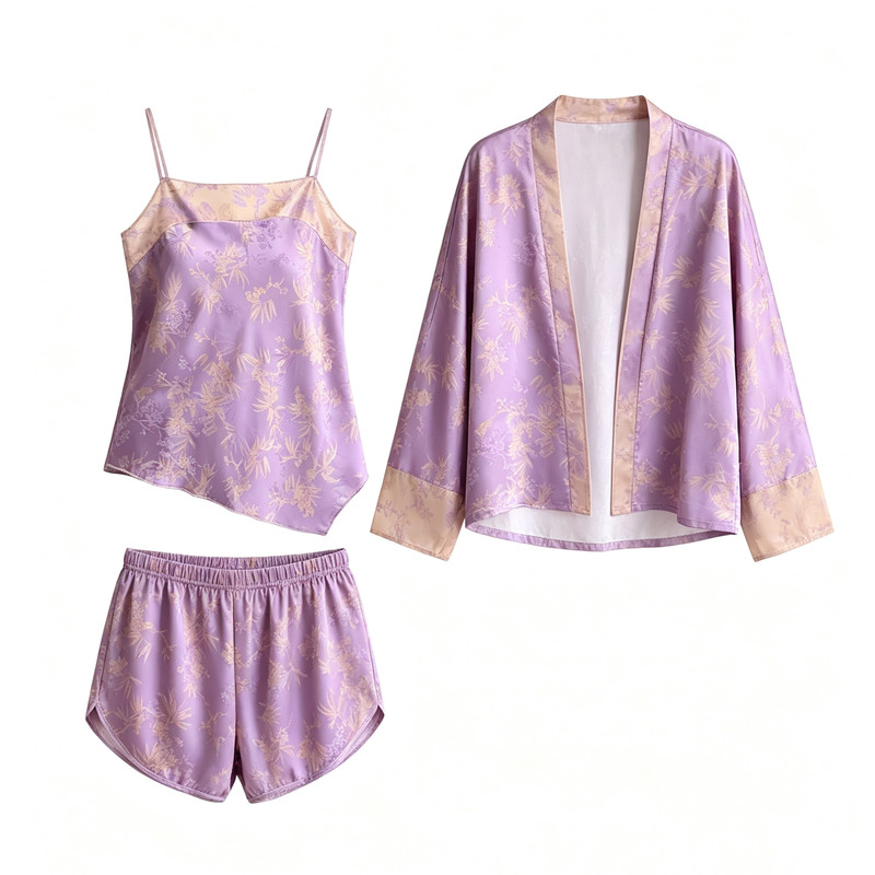 新中式冰丝睡衣女提花家居服套装