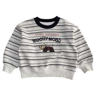 儿童卡通卫衣春秋装洋气套头衫2026新款男女童条纹休闲百搭上衣潮