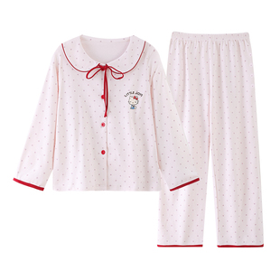 都市丽人100%纯棉全棉儿童睡衣女中大童春秋长袖乌萨奇家居服套装