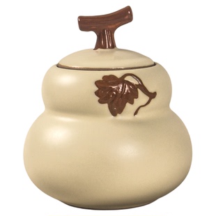 清仓特卖50g米黄汝窑小号陶瓷葫芦茶叶罐干果密封储物罐防潮储存