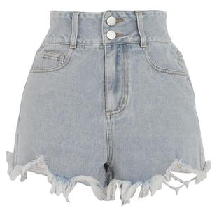 森女部落原创纯色日常百搭高腰显瘦浅色牛仔短裤女超短裤热裤女夏