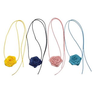 手工复古法式时髦黄色藏色大花朵小香黑chocker项链系脖绑带颈链